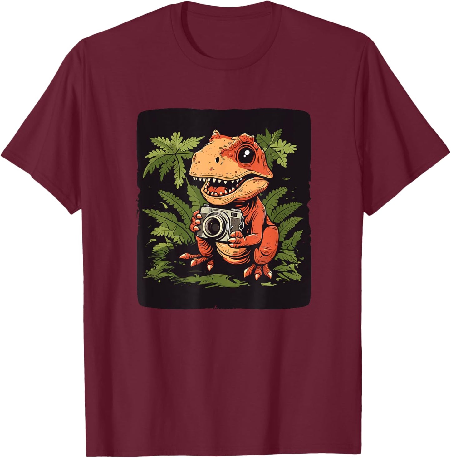 Funny Dinosaur with Camera in Hand Costume T-Shirt - T-Shirt | Maroon