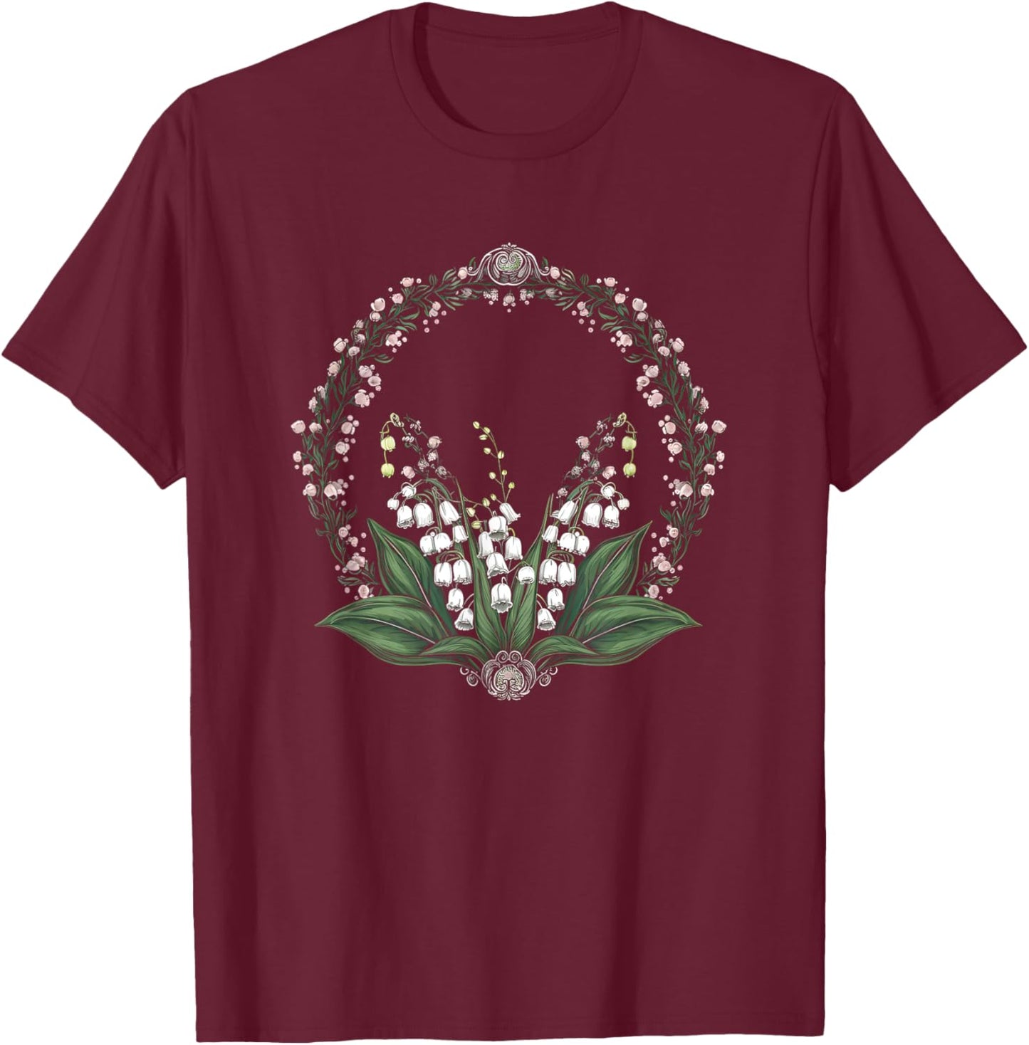 May Birthday Lily of The Valley Flower Spring White Flower T-Shirt - T-Shirt | Maroon