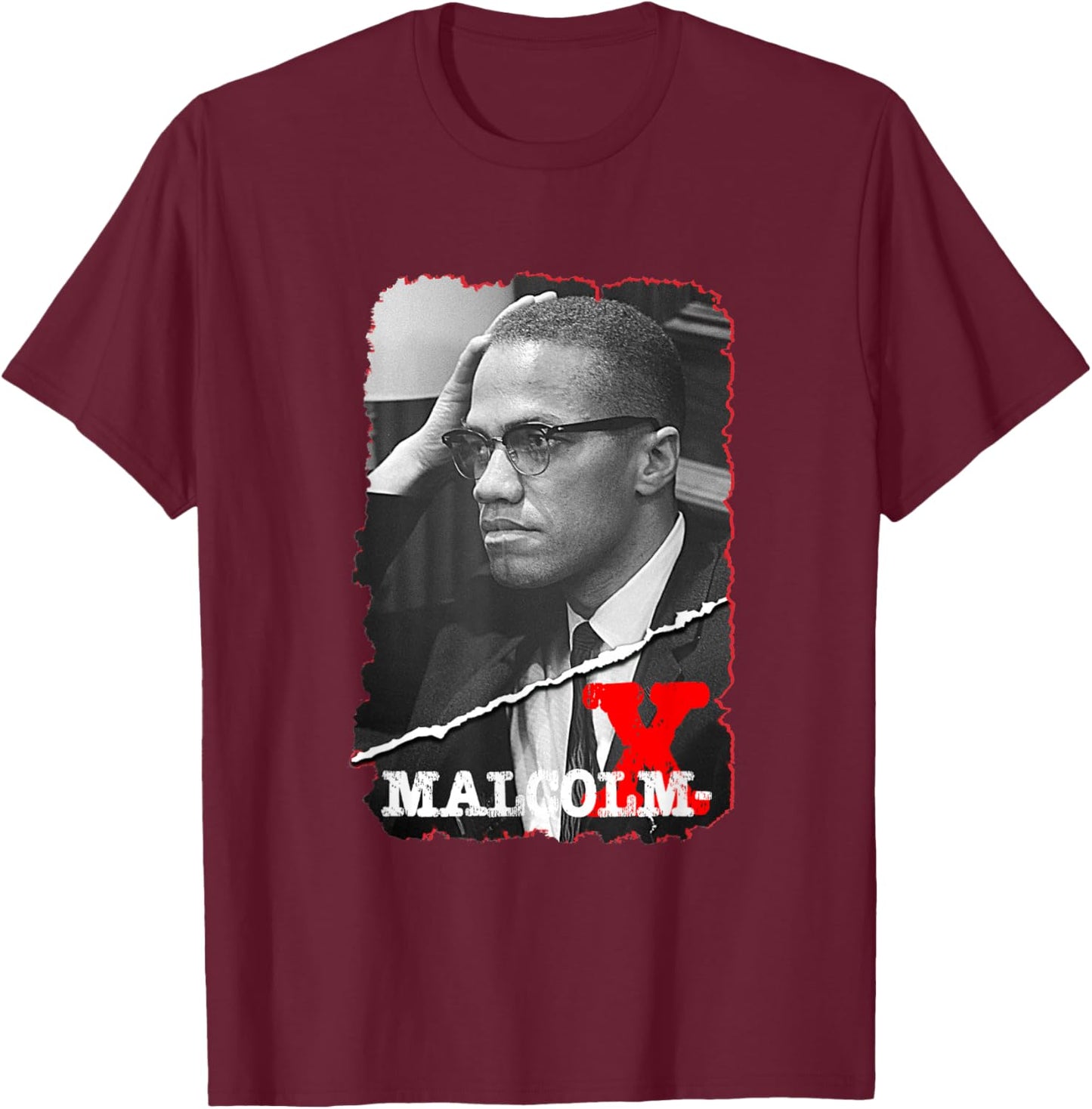 Great Moment Store Kids Youth Malcolm X Black Small Short Sleeve Modern Classic Casual Leisure Letter Print Malcolm X Design T-Shirt - T-Shirt | Maroon