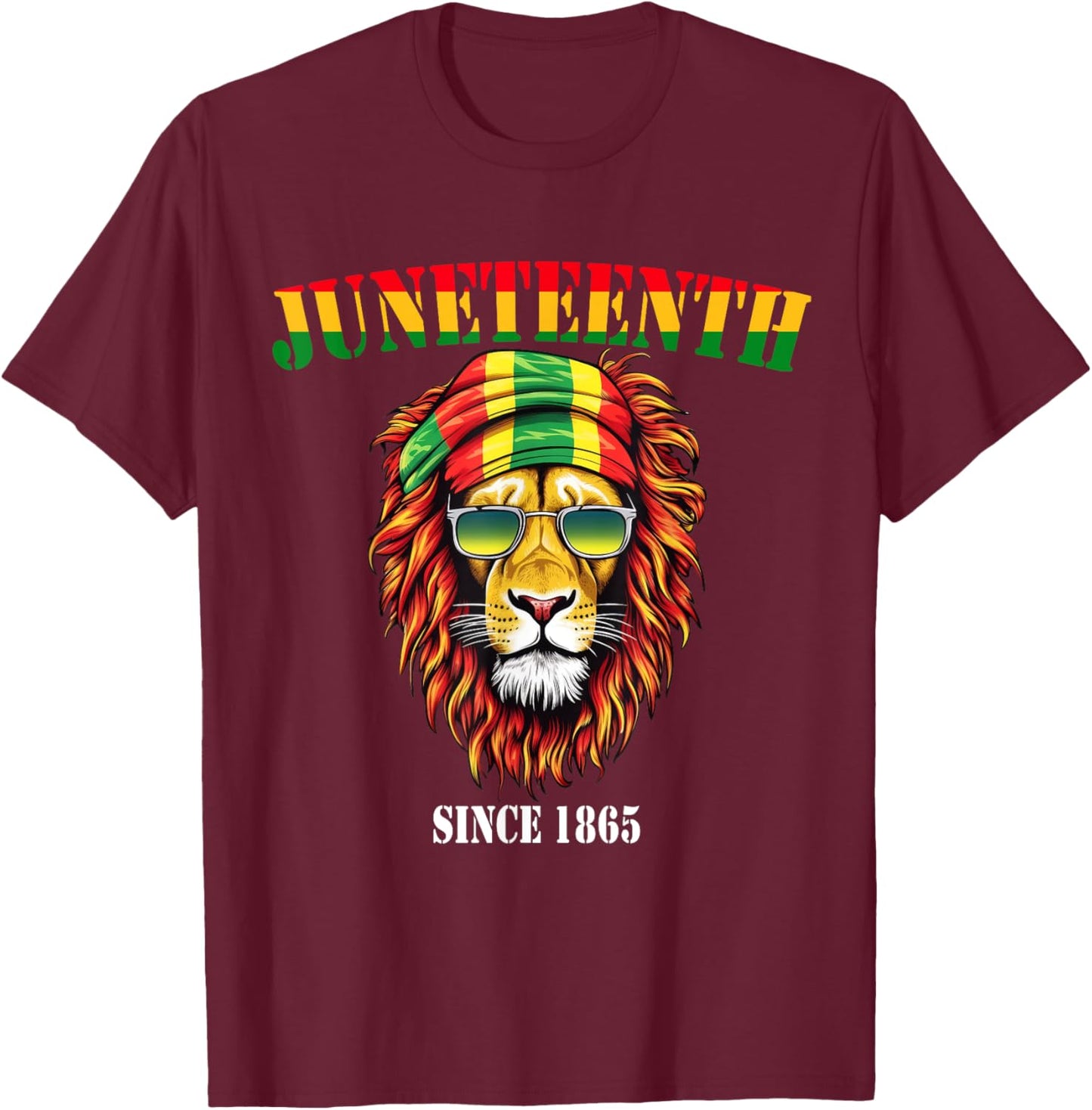 Awesome Lion Juneteenth Cool Black History June 19 2025 Flag T-Shirt - T-Shirt | Maroon