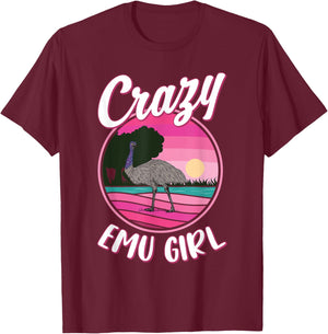 Crazy Emu Girl T-Shirt - T-Shirt | Maroon
