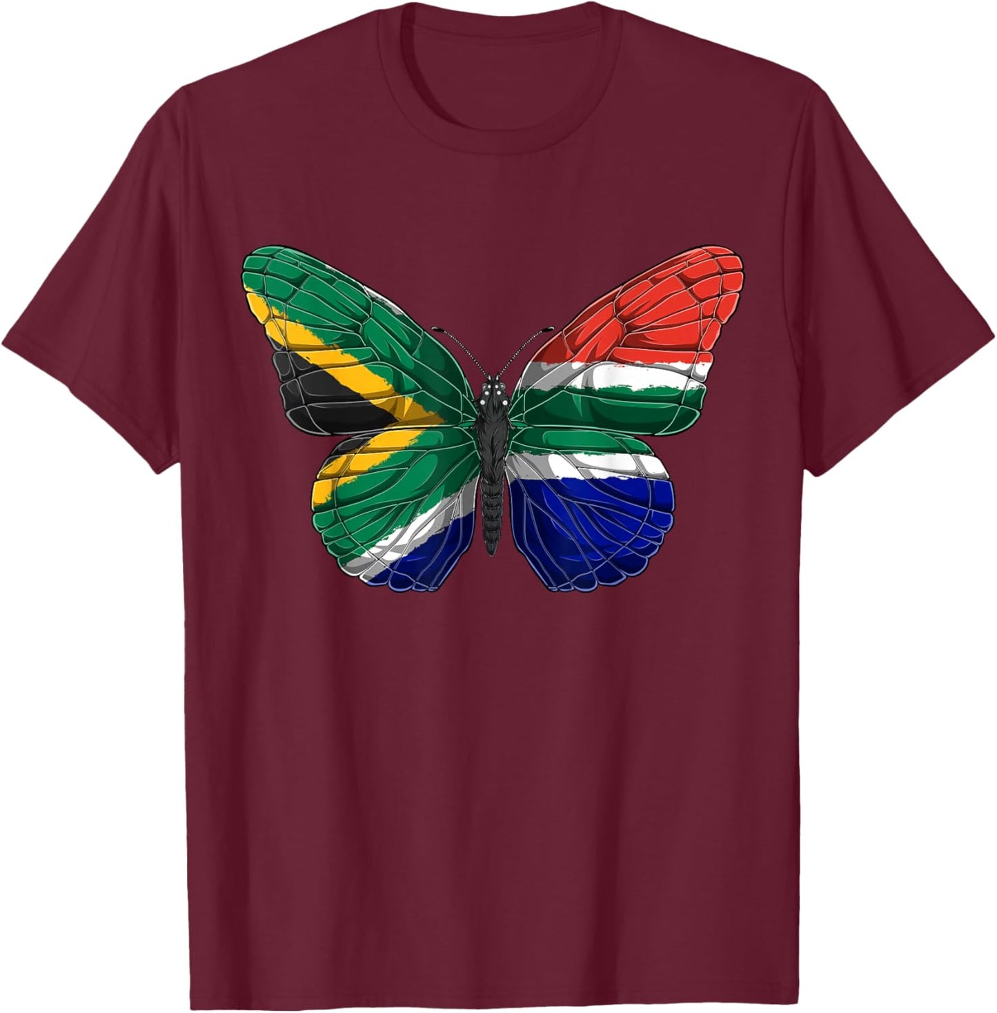 South Africa Butterfly Shirt Patriotic South African Flag T-Shirt - T-Shirt | Maroon