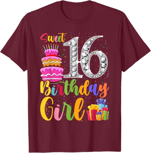 Cute Pink Black "Sweet 16" Style I 16th Birthday Idea T-Shirt - T-Shirt | Maroon
