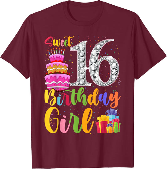 Cute Pink Black "Sweet 16" Style I 16th Birthday Idea T-Shirt - T-Shirt | Maroon