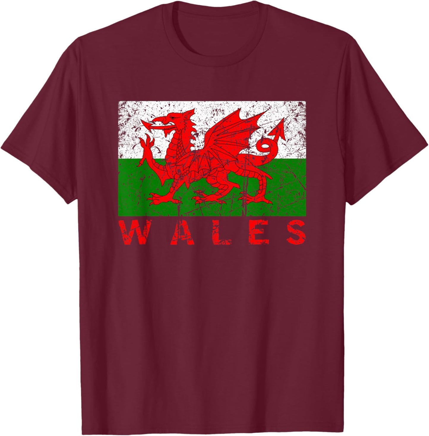 Wales Flag Wales Dragon Distressed Kids , Black, S T-Shirt - T-Shirt | Maroon