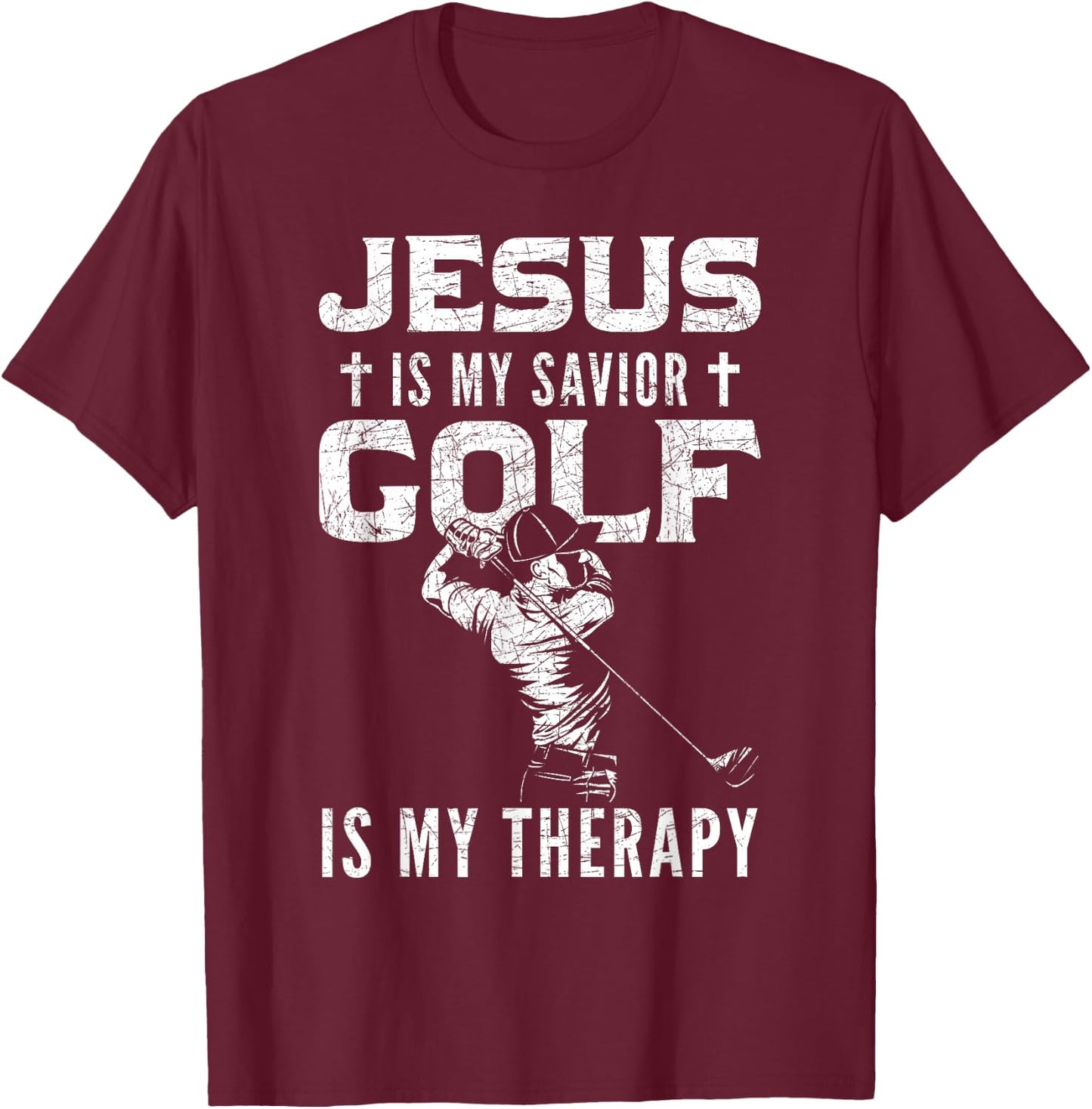 Golf Player Christian Sports Lover Gift Jesus T-Shirt - T-Shirt | Maroon