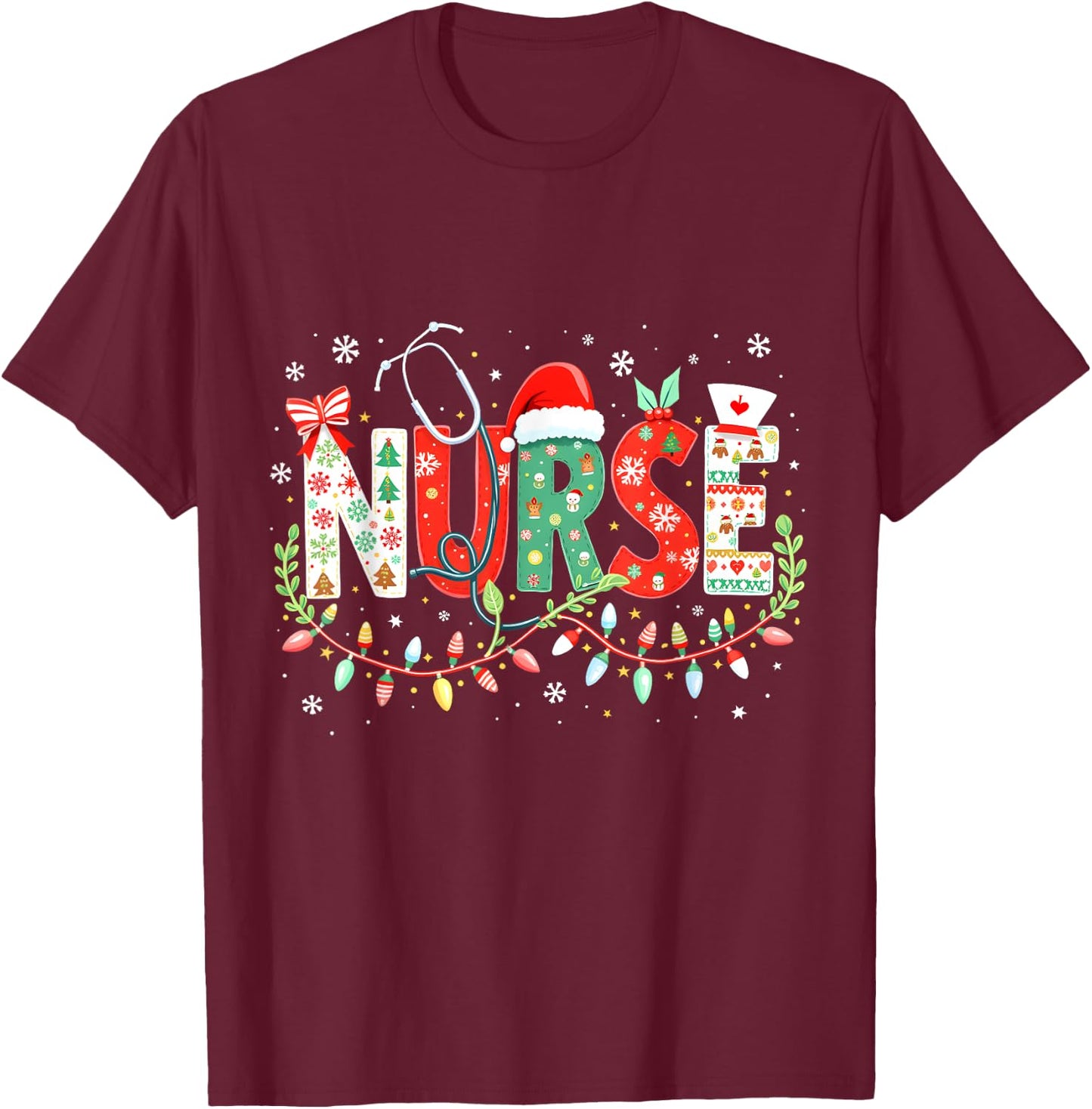 Groovy ER CNA Nurse Winter For Funny Christmas Nurse Graphic T-Shirt - T-Shirt | Maroon