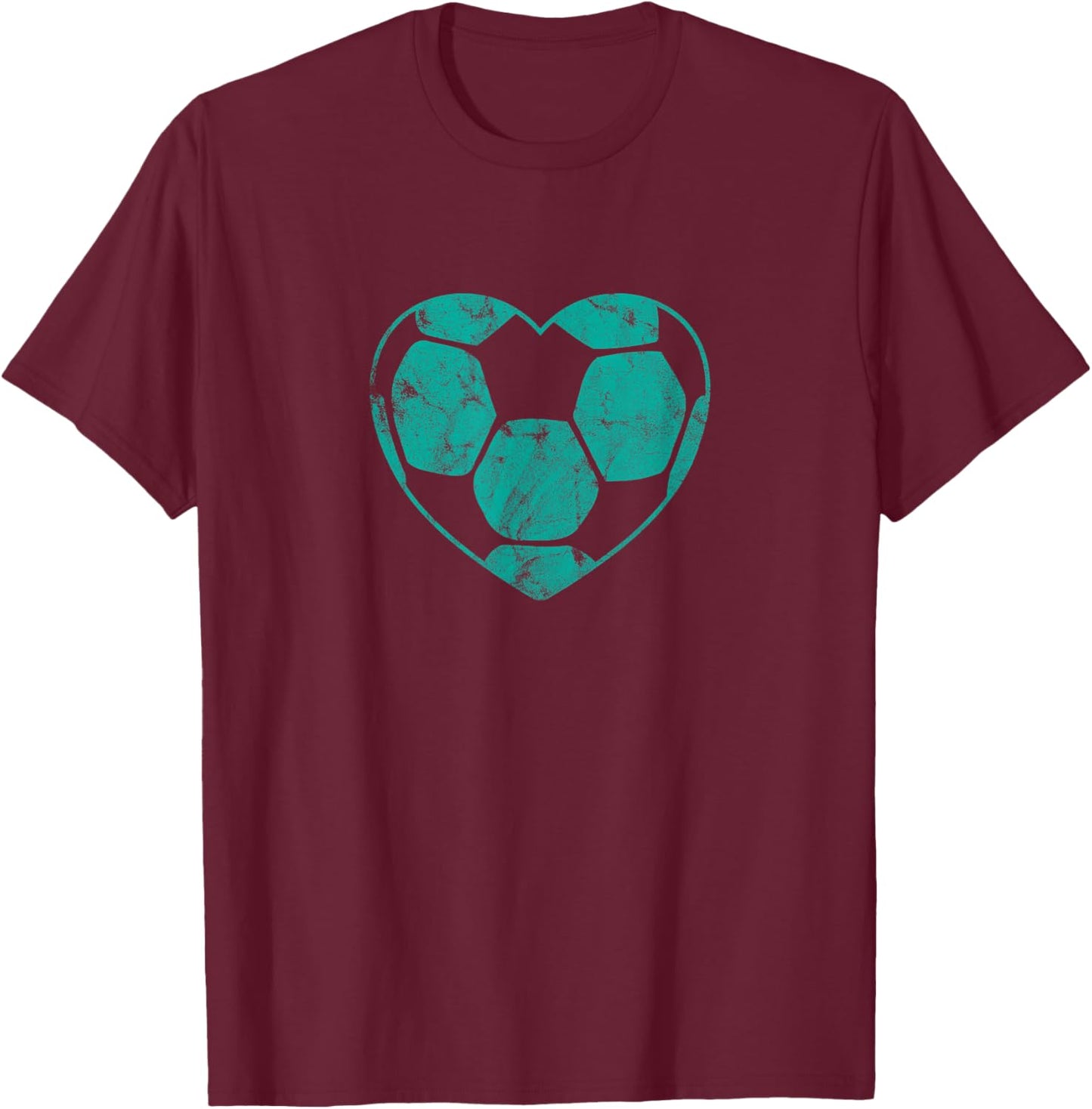 Soccer Ball Teal Heart Mom Fan Parent Vintage T-Shirt - T-Shirt | Maroon