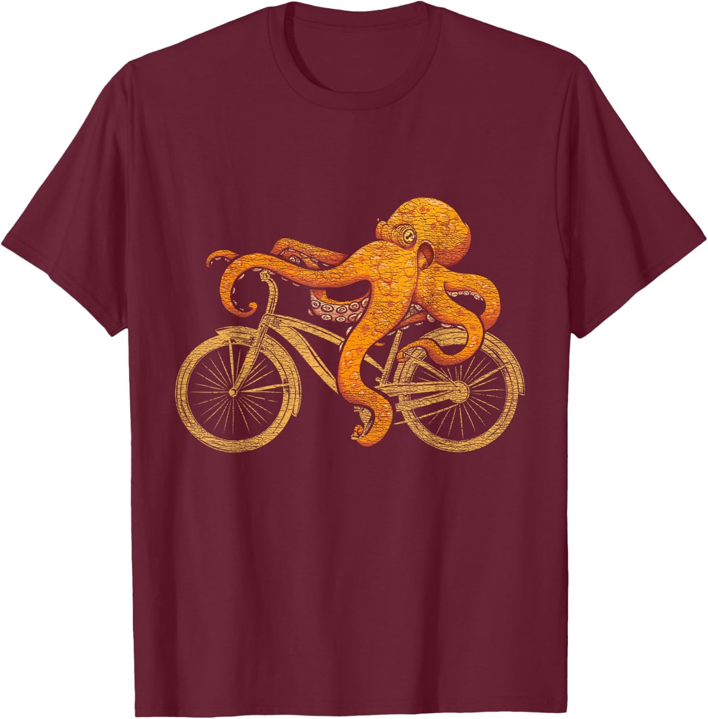 Octopus Riding Bicycle Octopus T-Shirt - T-Shirt | Maroon