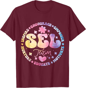 Groovy Social Emotional Learning Teacher SEL Team T-Shirt - T-Shirt | Maroon