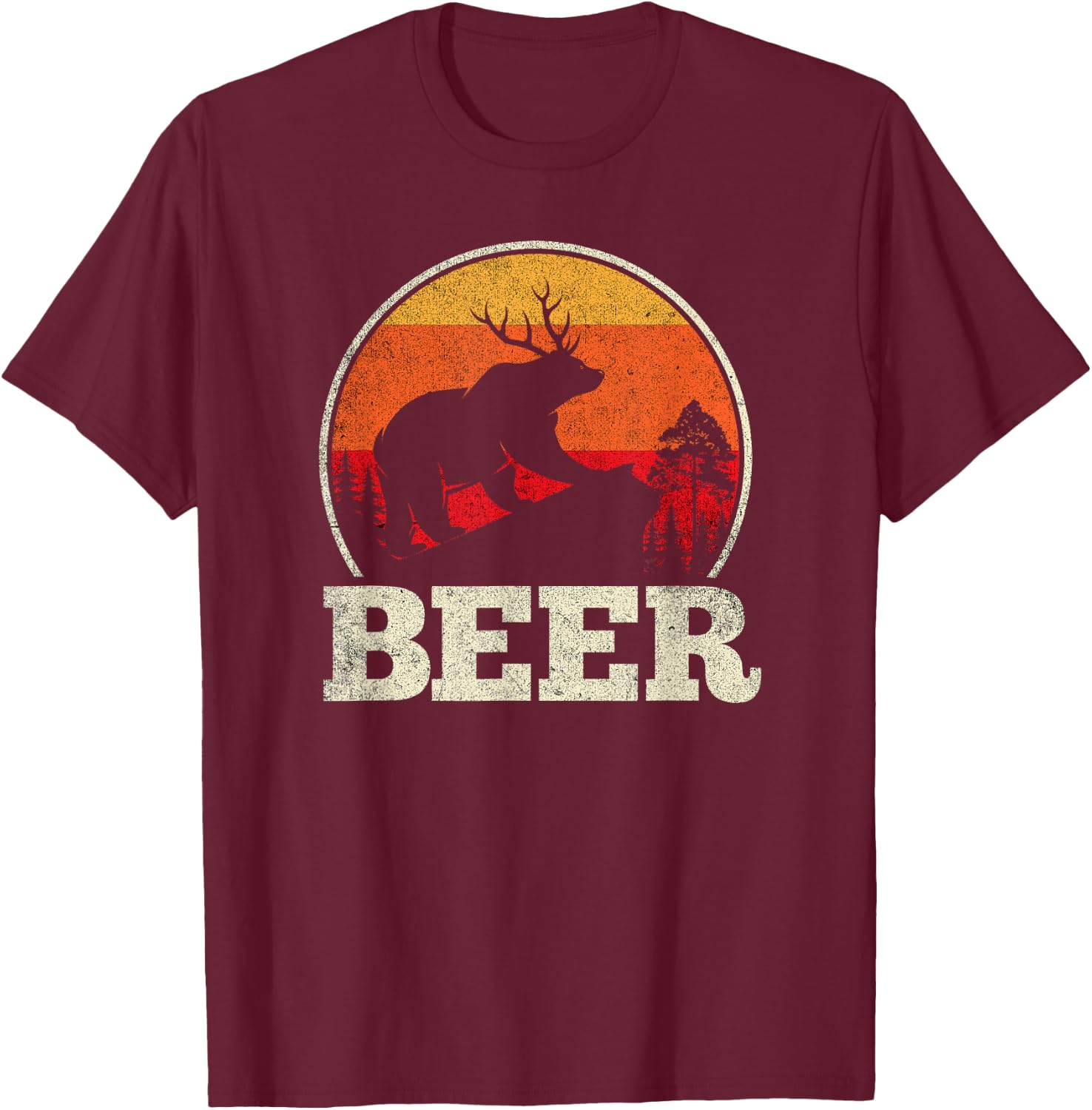 Bear Deer Antlers Funny Craft Beer Retro Gift T-Shirt - T-Shirt | Maroon