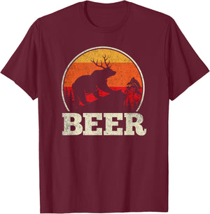Bear Deer Antlers Funny Craft Beer Retro Gift T-Shirt - T-Shirt | Maroon