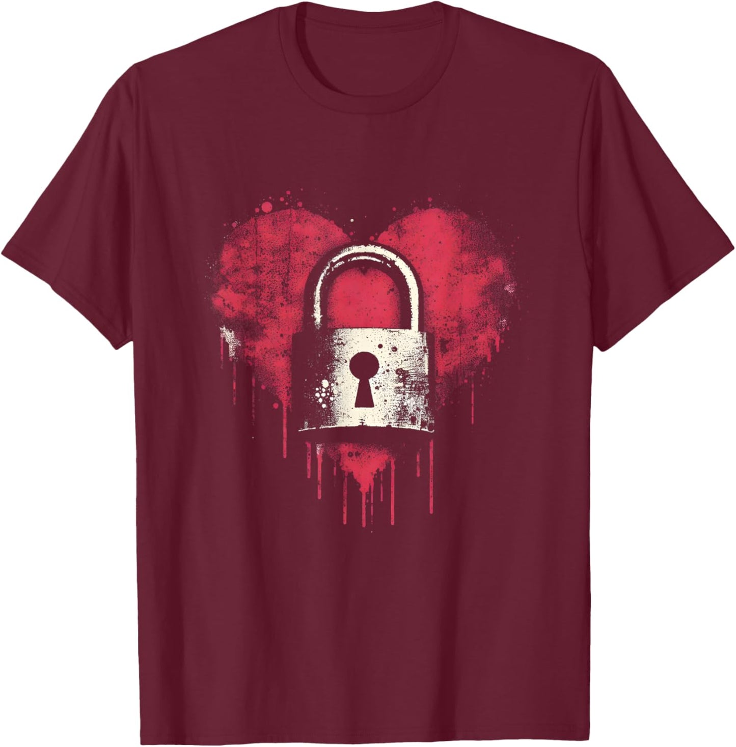Locked Heart - Vintage Lock Heart Valentine's Day Couple T-Shirt - T-Shirt | Maroon