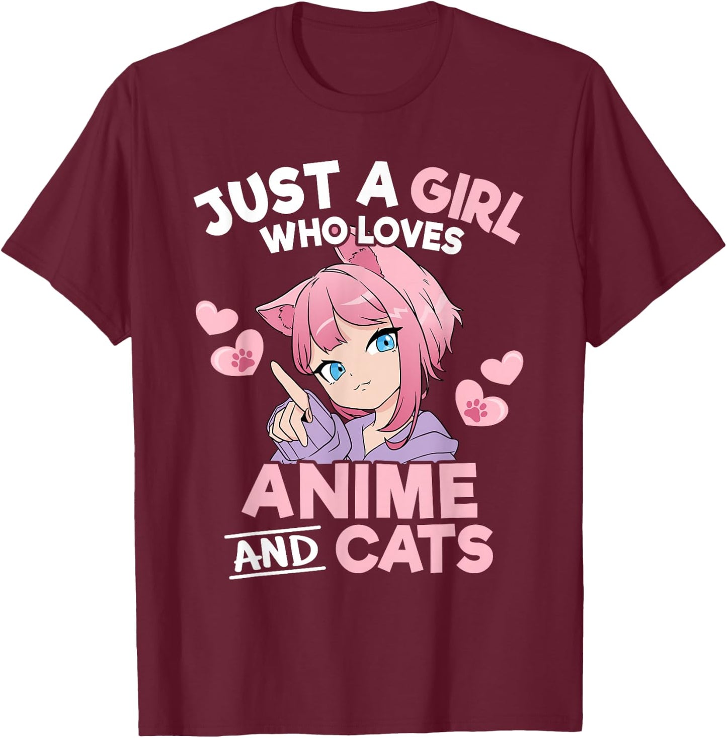 Just A Girl Who Loves Anime and Cats Cute Otaku Manga T-Shirt - T-Shirt | Maroon