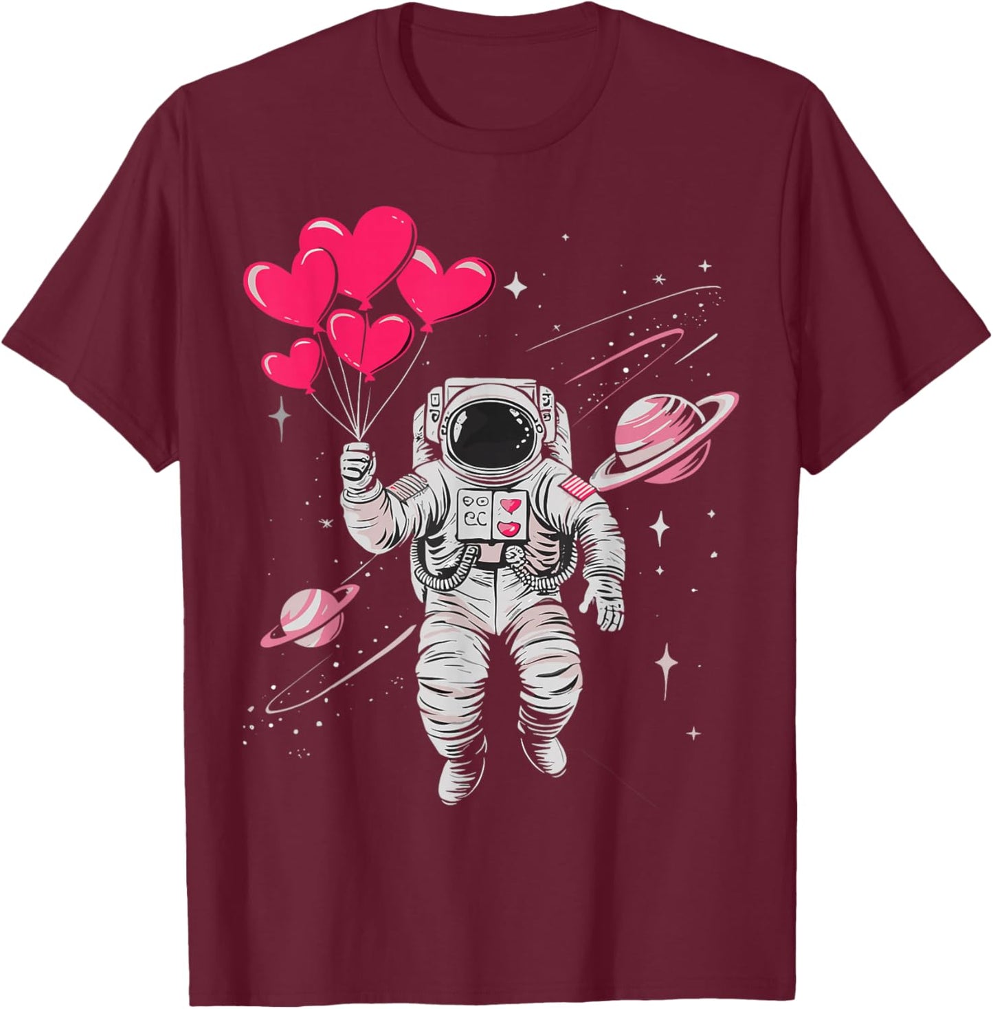 Valentines Day Space Astronaut Heart Balloons Toddler Boys T-Shirt - T-Shirt | Maroon