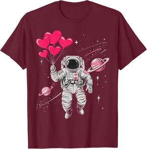 Valentines Day Space Astronaut Heart Balloons Toddler Boys T-Shirt - T-Shirt | Maroon