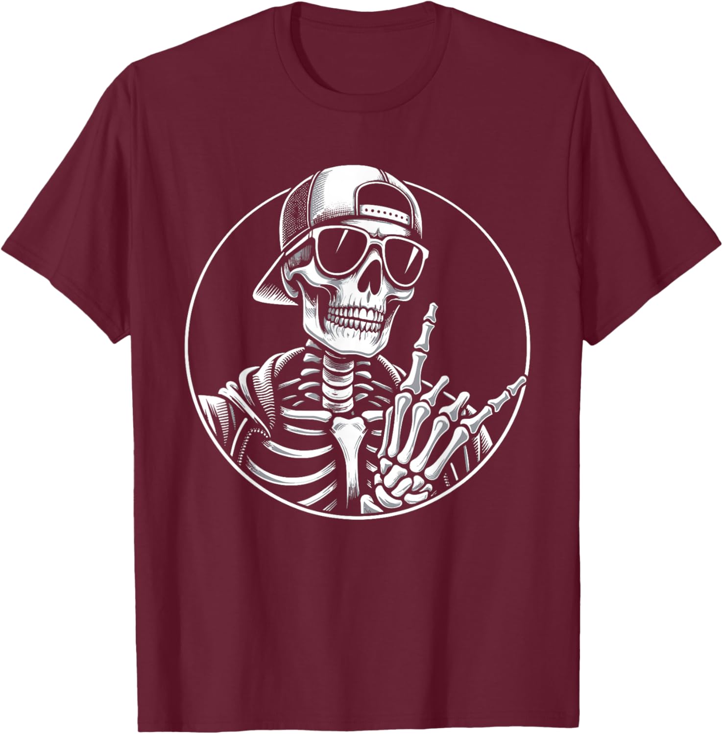 Rock Hand Skeleton, Rocker & Rock Music Festival, Halloween T-Shirt - T-Shirt | Maroon