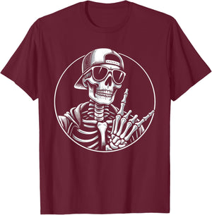 Rock Hand Skeleton, Rocker & Rock Music Festival, Halloween T-Shirt - T-Shirt | Maroon