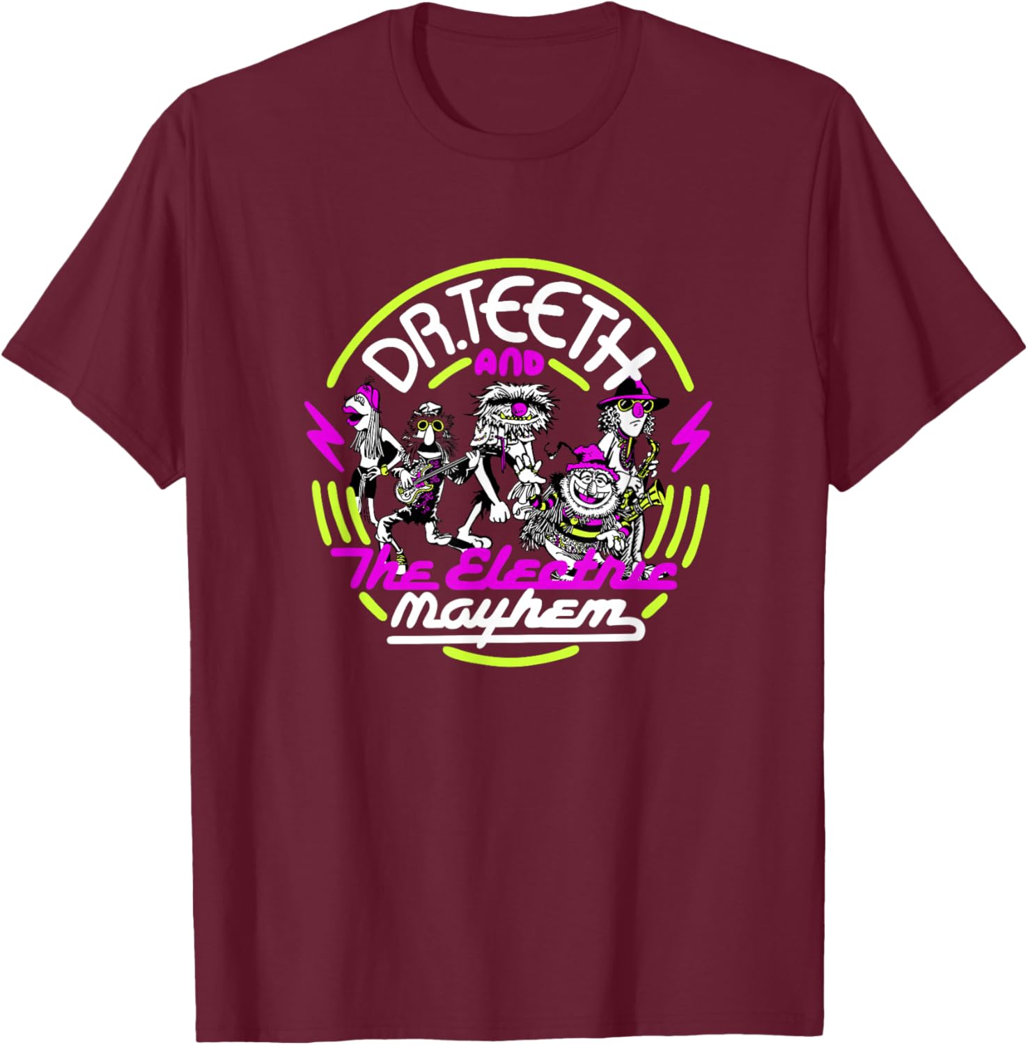 Disney The Muppets Dr. Teeth & Electric Mayhem Neon Sign T-Shirt - T-Shirt | Maroon