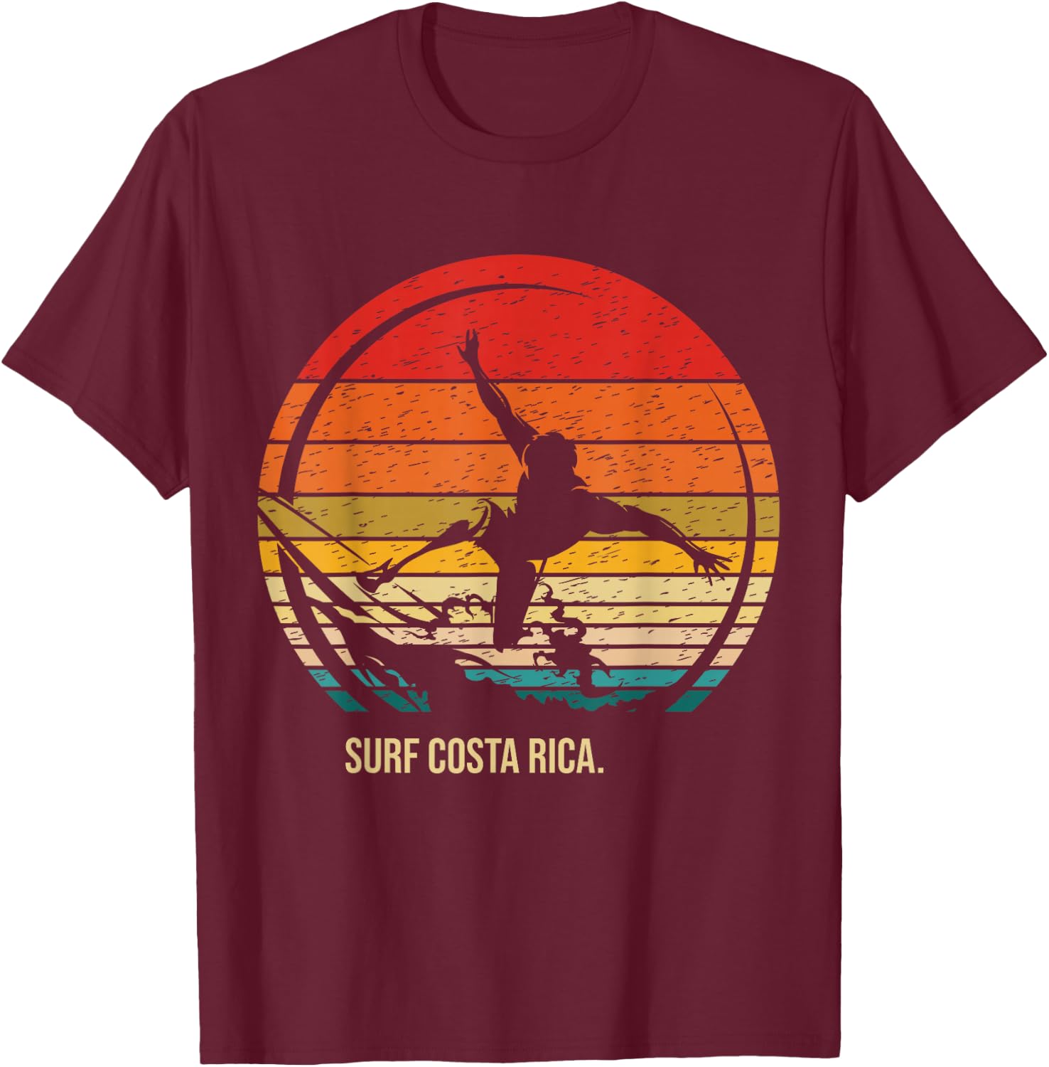 Vintage Surf Costa Rica Retro Surfer Surfing T-Shirt - T-Shirt | Maroon