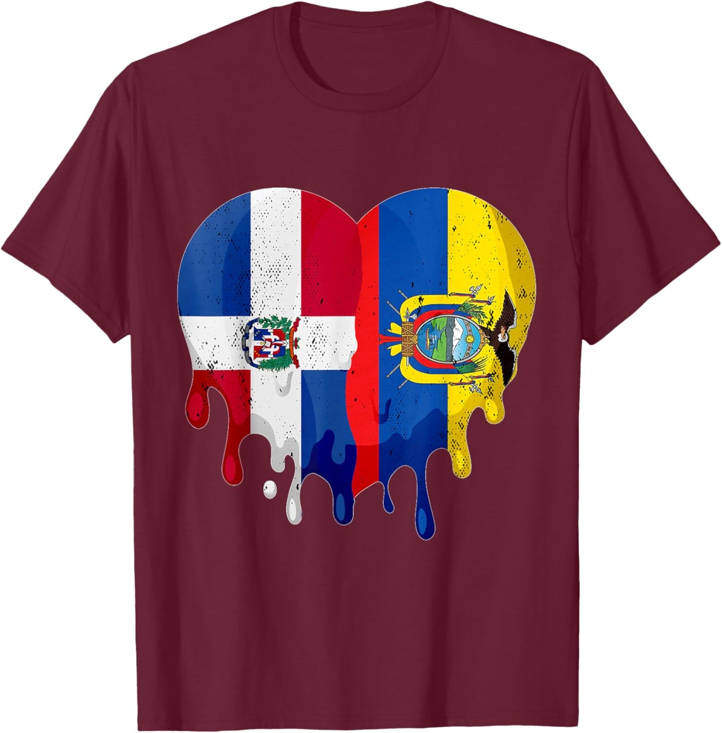 Dominican Republic Ecuador Flag Heart Citizen Patriot T-Shirt - T-Shirt | Maroon