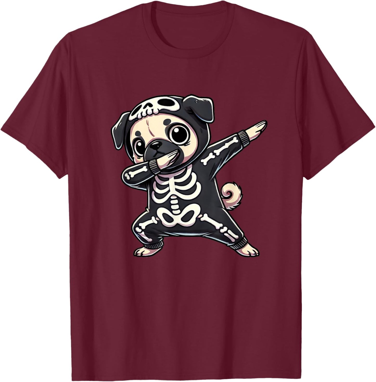 Pug Halloween Skeleton Cute Pug Kids T-Shirt - T-Shirt | Maroon