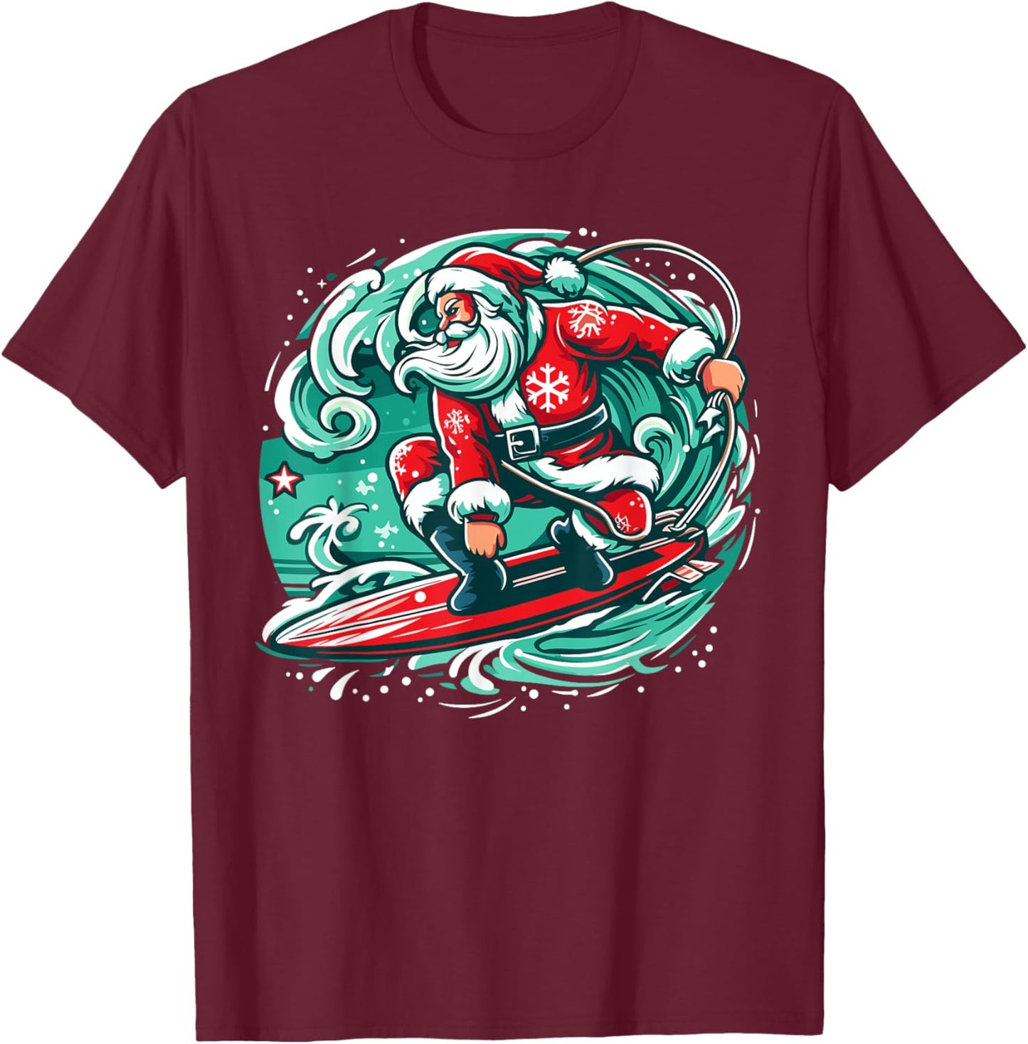 Christmas in July Santa Hawaiian Summer Surf Surfing Surfer Men Women Kids T-Shirt - T-Shirt | Maroon