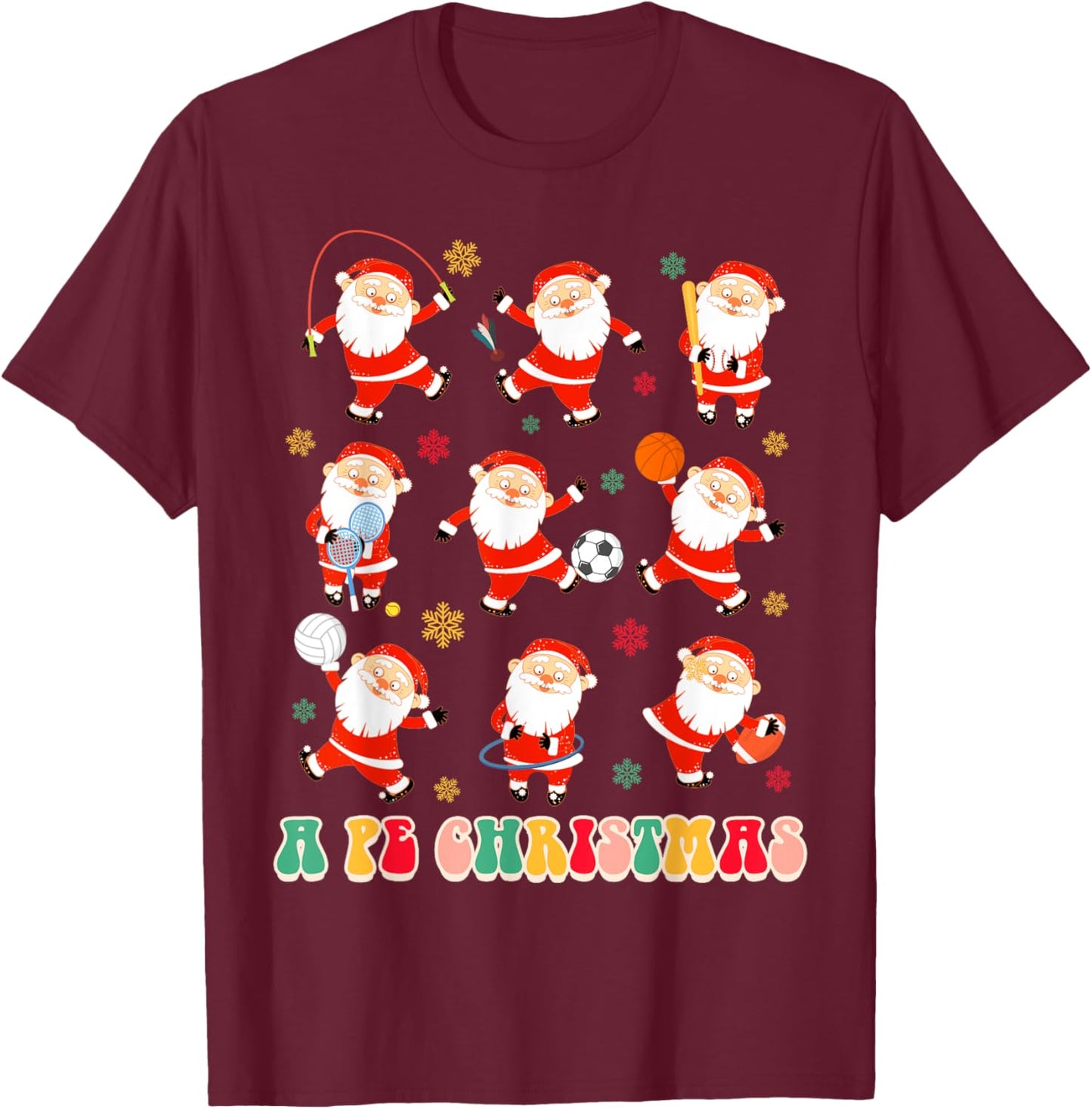 Funny Santa PE Teacher Christmas Xmas Vibes A PE Christmas Women T-Shirt - T-Shirt | Maroon