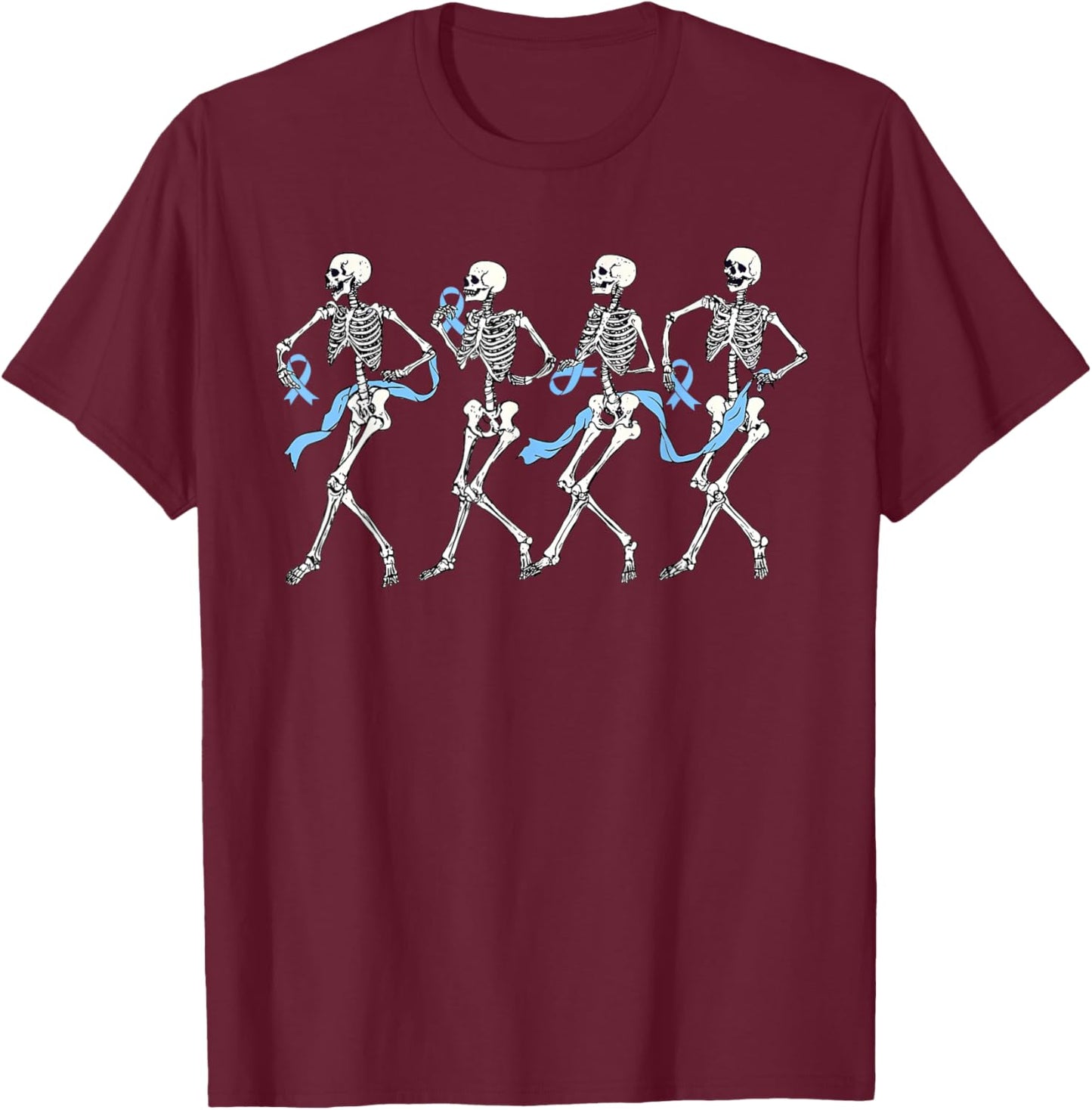 Halloween Prostate Cancer Funny Skeleton Blue Ribbon T-Shirt - T-Shirt | Maroon