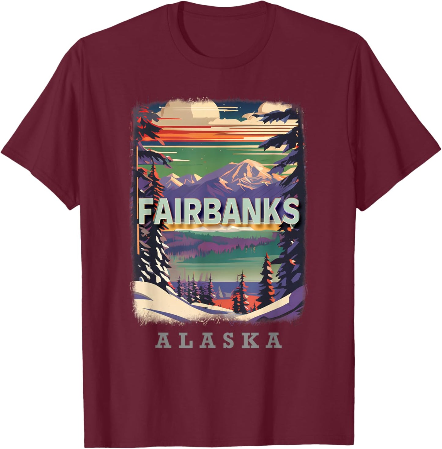 Fairbanks Alaska AK Aurora Borealis Spectacle SD832 T-Shirt - T-Shirt | Maroon