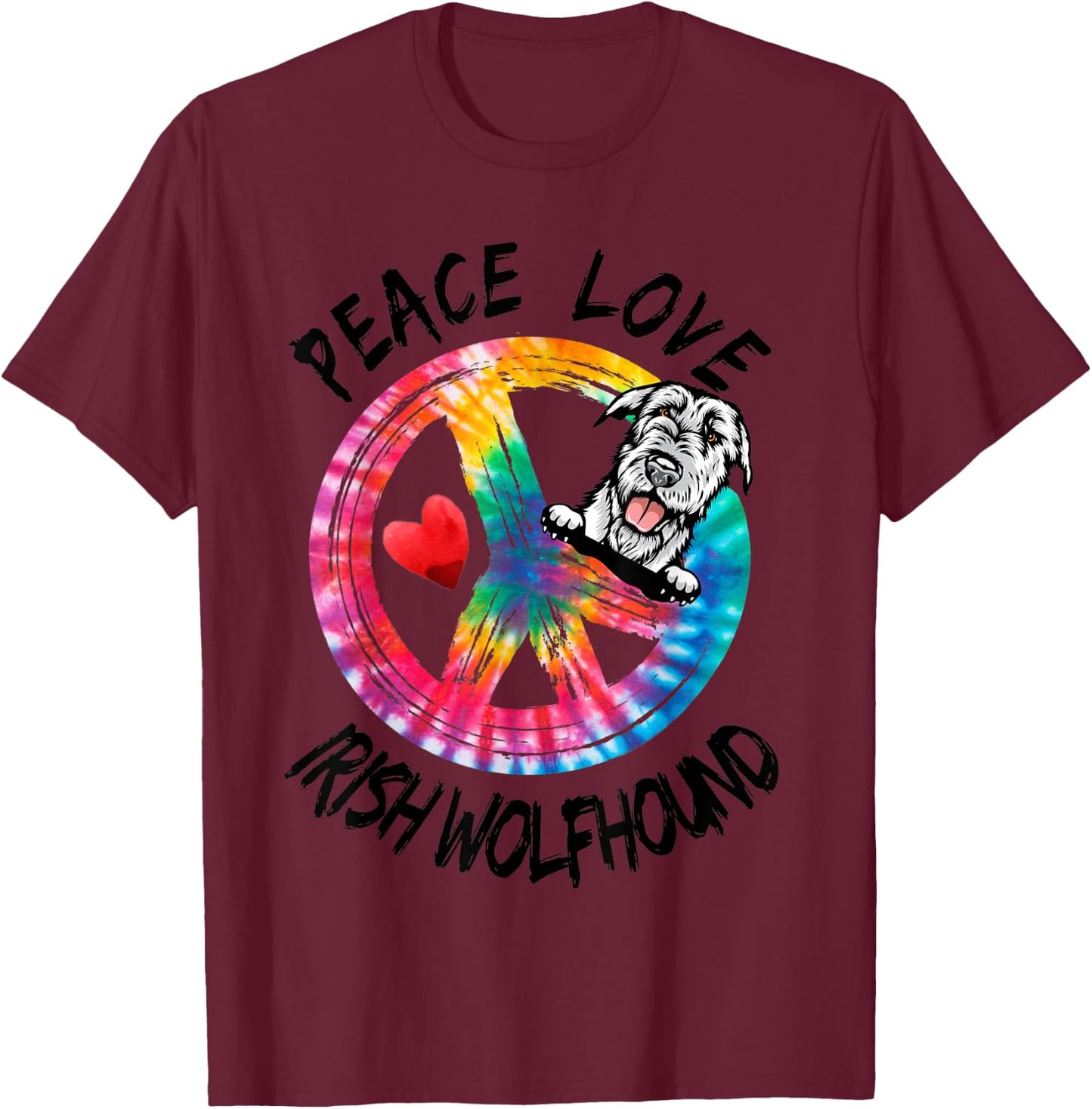Peace Love Irish Wolfhound Tie Dye Rainbow Dog Lover Gifts T-Shirt - T-Shirt | Maroon