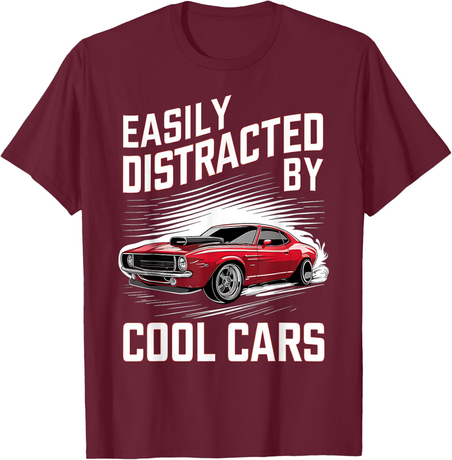 Boys Vintage Muscle Car Easily Distracted by Cool Cars T-Shirt - T-Shirt | Maroon