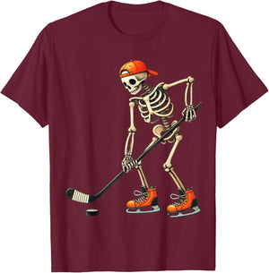 Skeleton Ice Hockey Halloween Costume Men Boys Kids T-Shirt - T-Shirt | Maroon