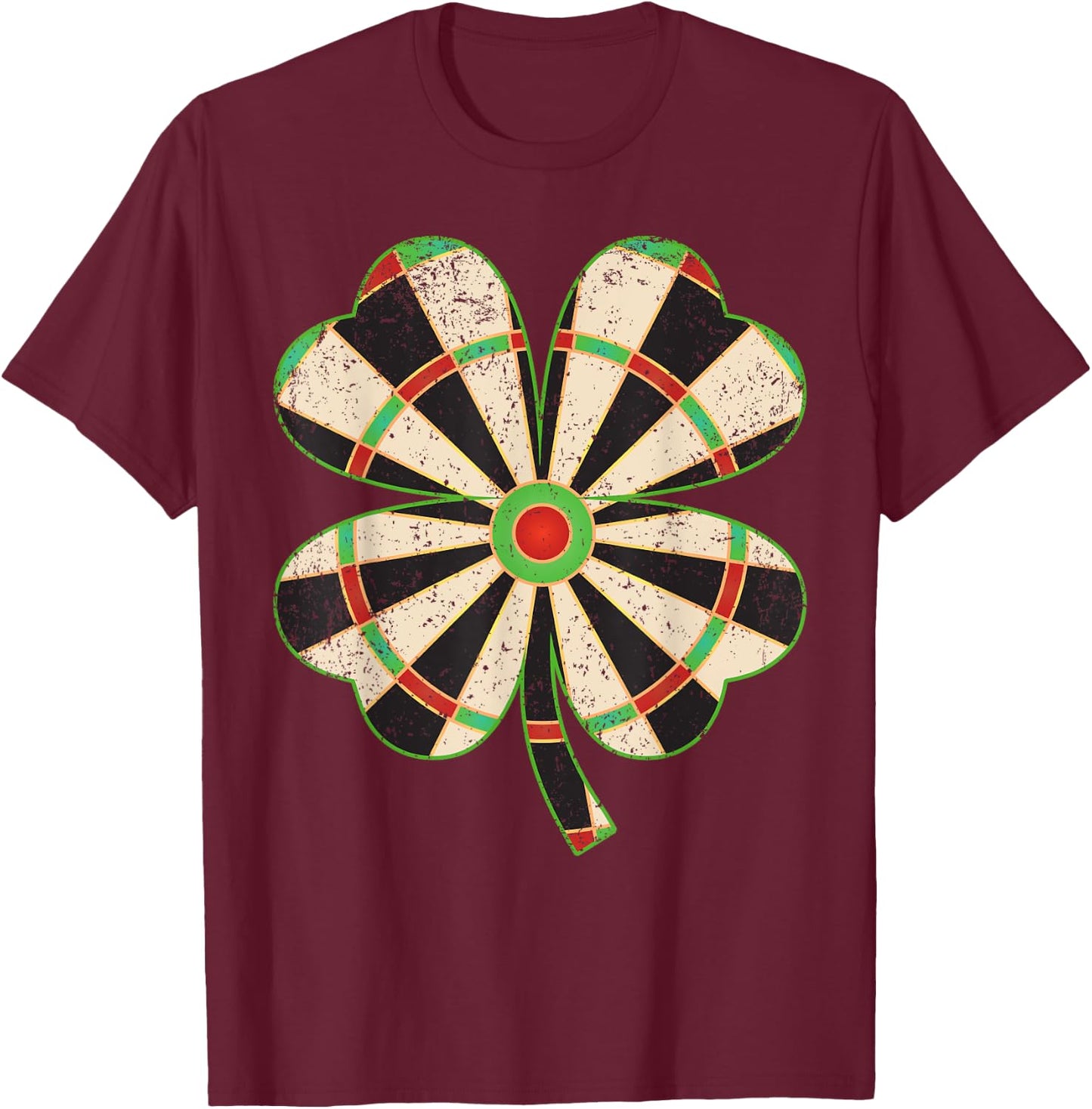 Vintage Shamrock Leaf Lucky Darts St. Patrick's Day T-Shirt - T-Shirt | Maroon