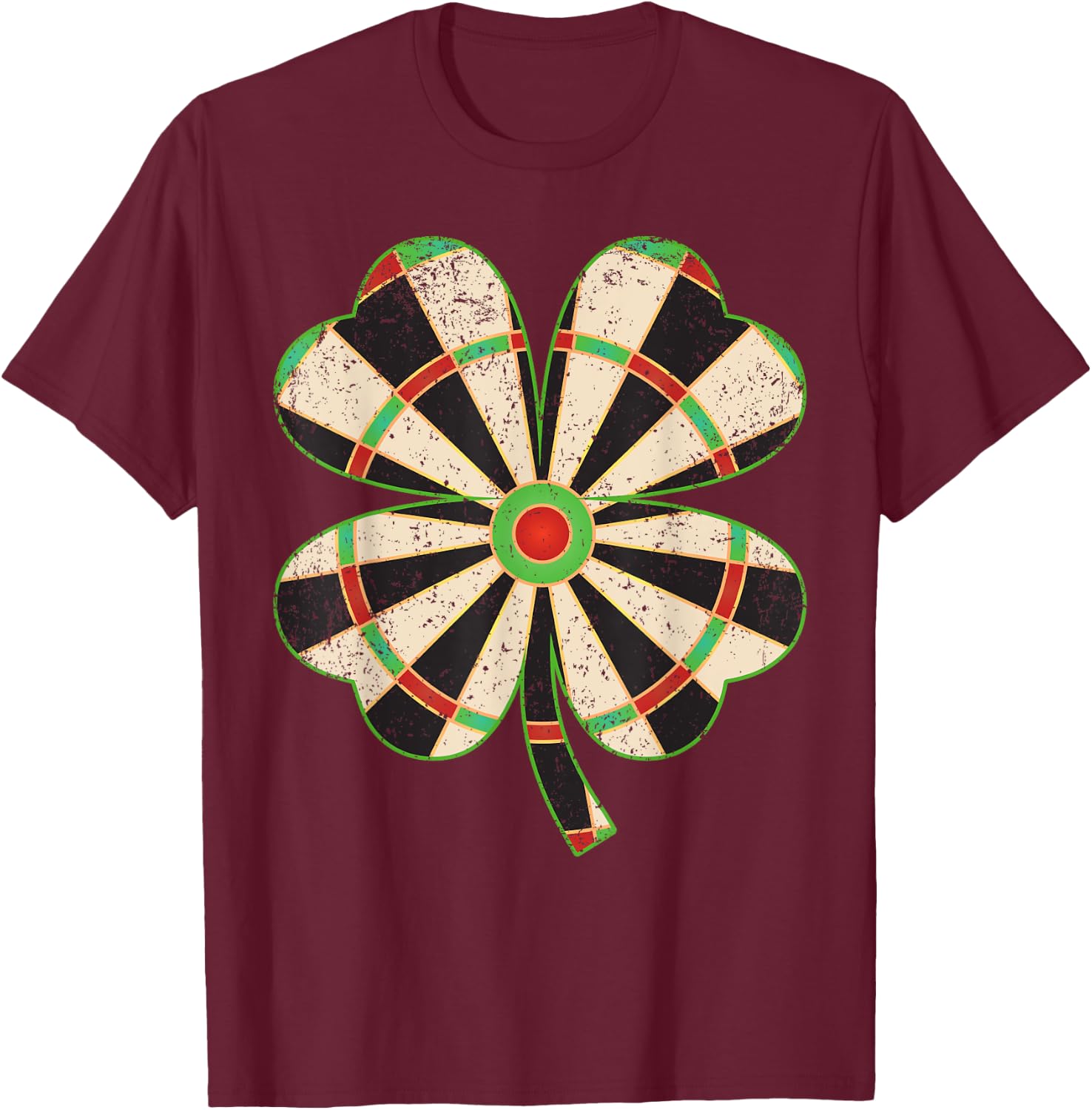 Vintage Shamrock Leaf Lucky Darts St. Patrick's Day T-Shirt - T-Shirt | Maroon