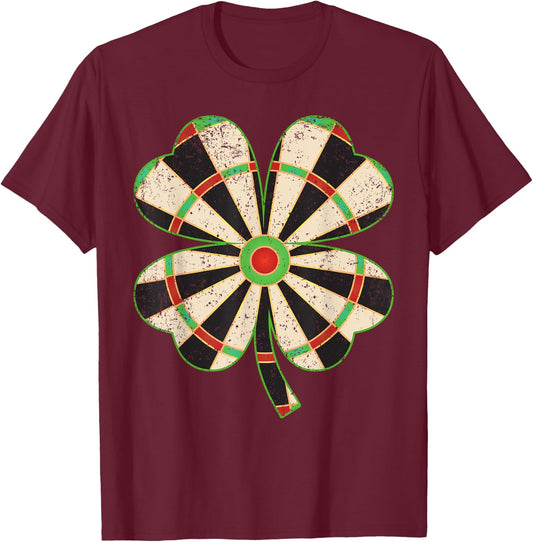 Vintage Shamrock Leaf Lucky Darts St. Patrick's Day T-Shirt - T-Shirt | Maroon