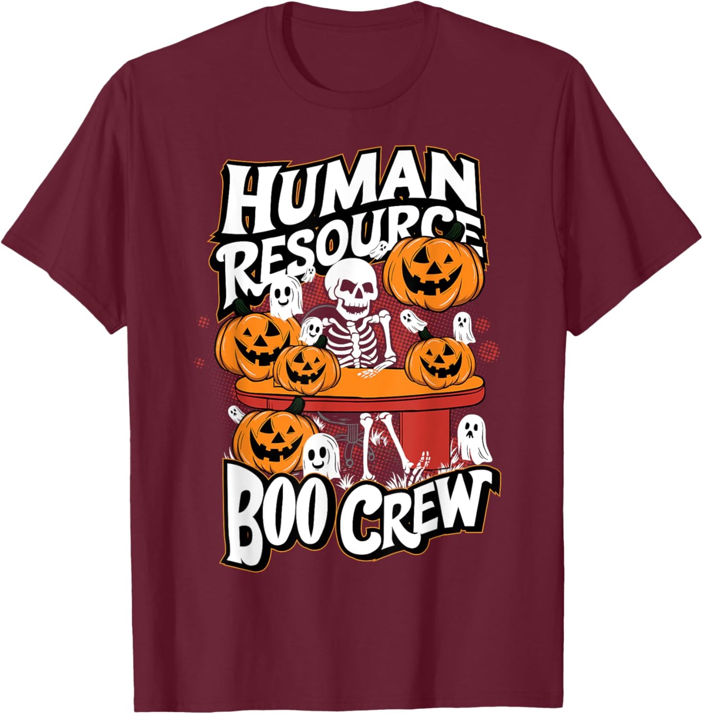 HR Boo Crew Halloween Ghost Trick Treat Squad Team T-Shirt - T-Shirt | Maroon