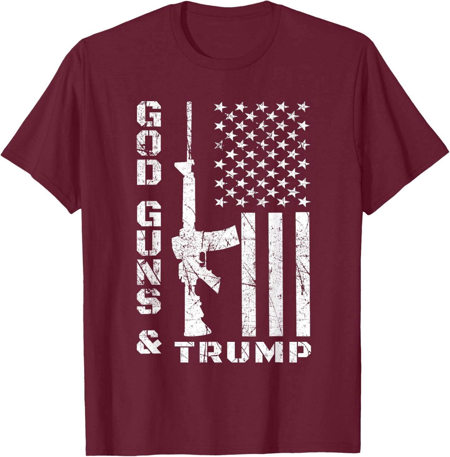 God Guns And Trump Shirt 2nd Amendment Flag AR15 T-Shirt - T-Shirt | Maroon