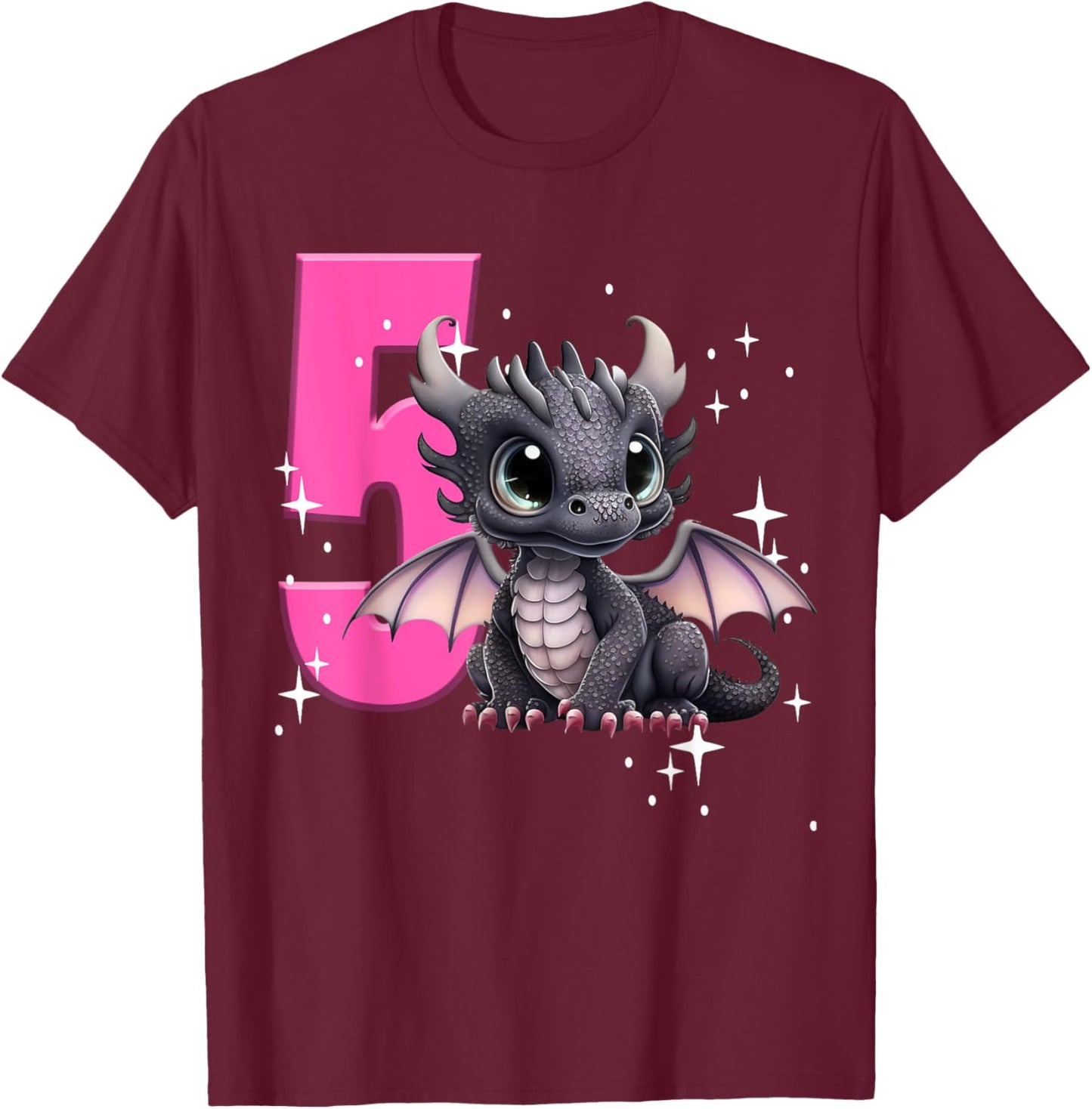 5th Birthday Shirt Dragon Party Birthday Girl Pink Five 5 T-Shirt - T-Shirt | Maroon
