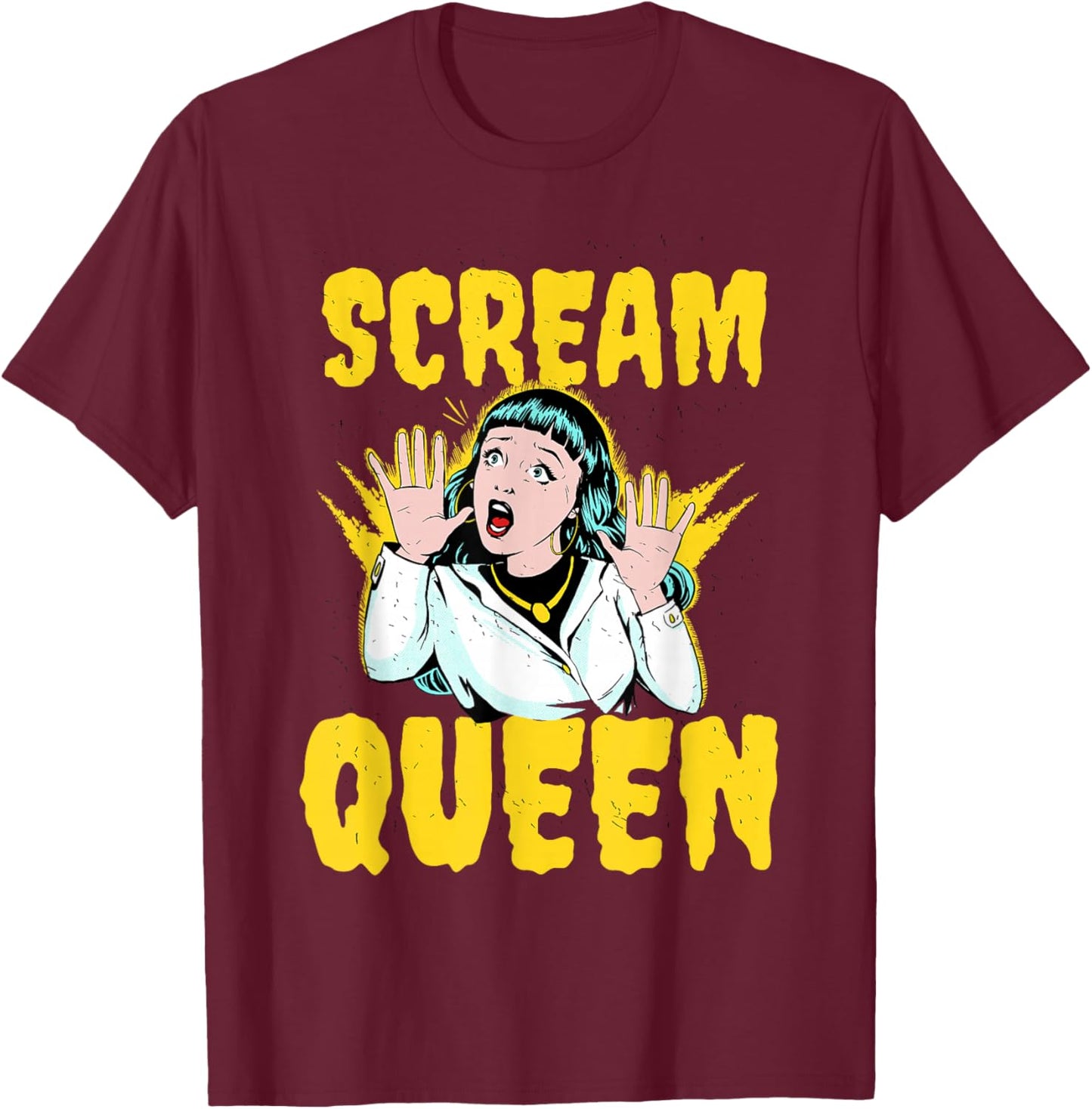 Scream Queen Saying Woman Screaming Cinema Slasher Horror T-Shirt - T-Shirt | Maroon