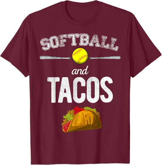 Softball And Tacos Softball Player Taco Lover Gift T-Shirt - T-Shirt | Maroon