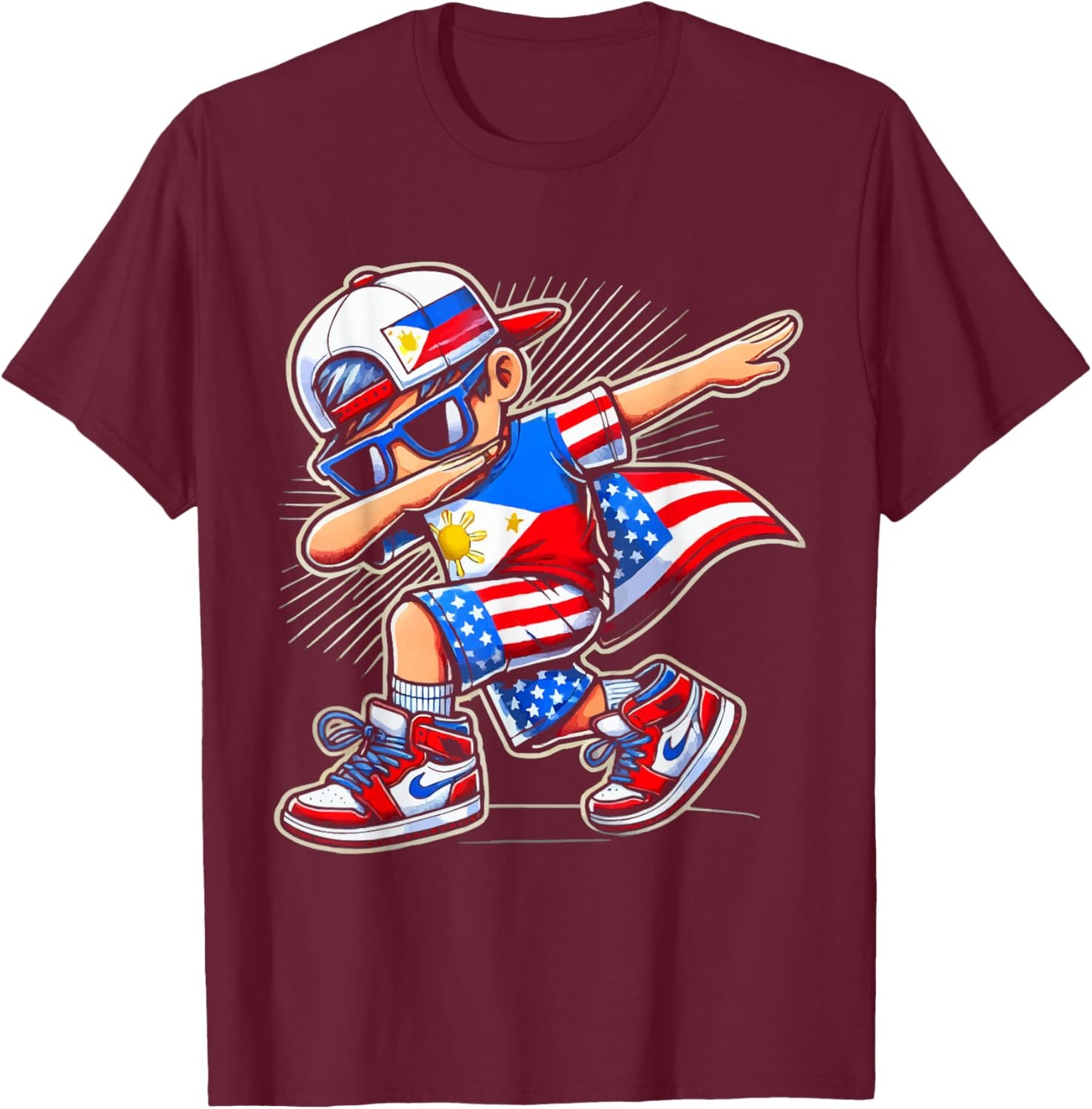 Half Filipino Half American USA Flag Philippines America T-Shirt - T-Shirt | Maroon