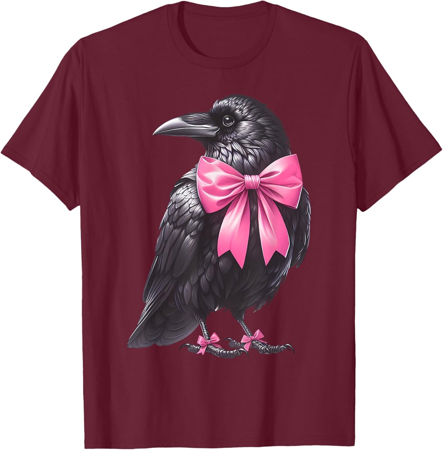 Coquette Bow Raven Crow Dark Birds Witchy Vibes Goblincore T-Shirt - T-Shirt | Maroon
