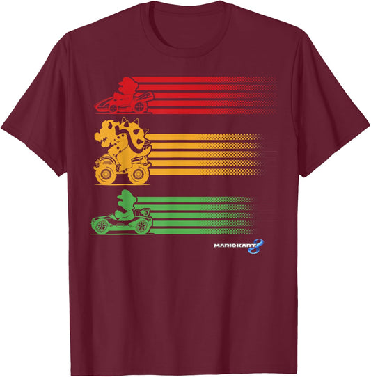 Mario Kart Mario Bowser Yoshi Line Stack T-Shirt - T-Shirt | Maroon