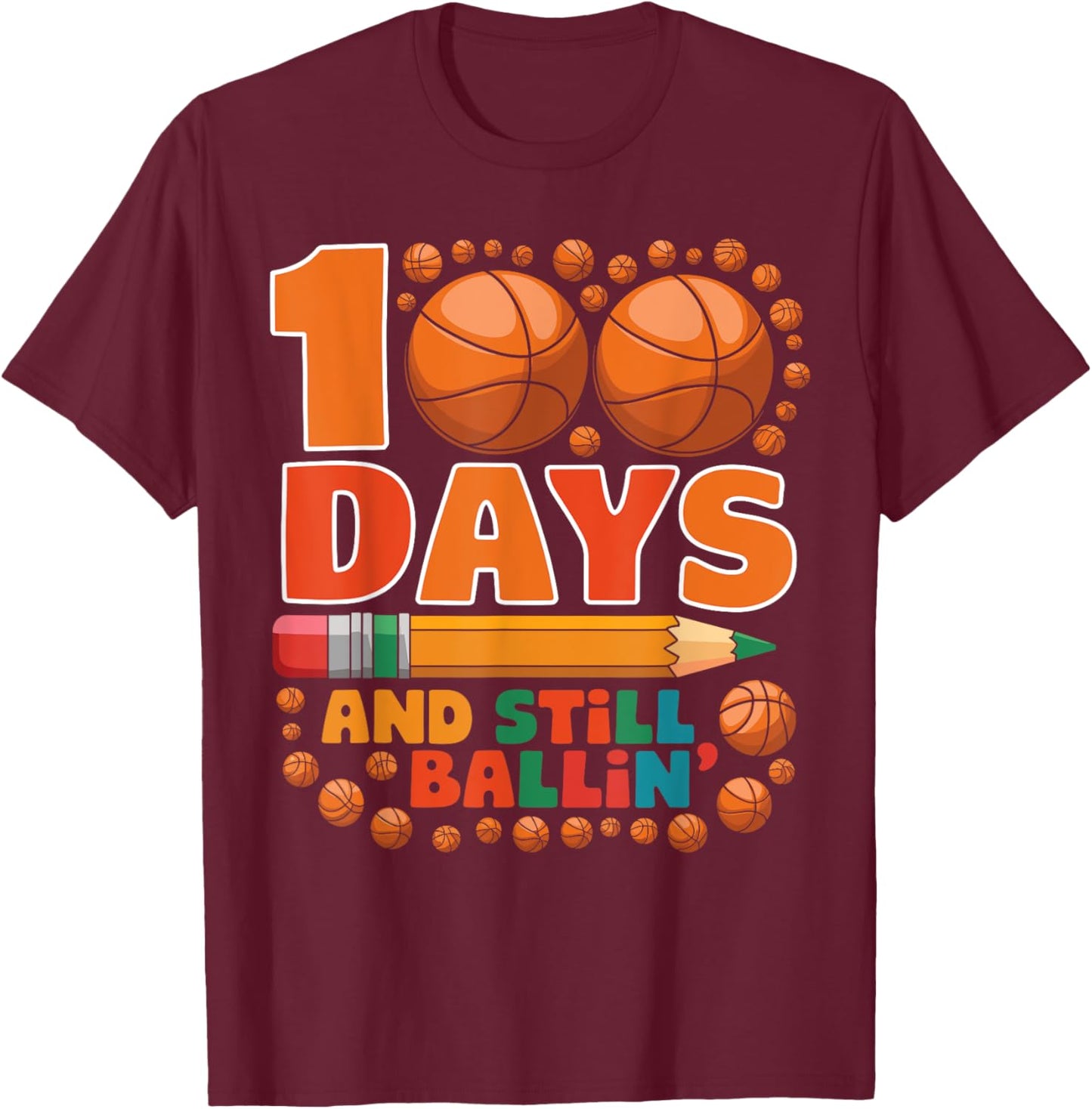 100 Days Of School 100th Day Of School Basketball Kids Boys T-Shirt - T-Shirt | Maroon