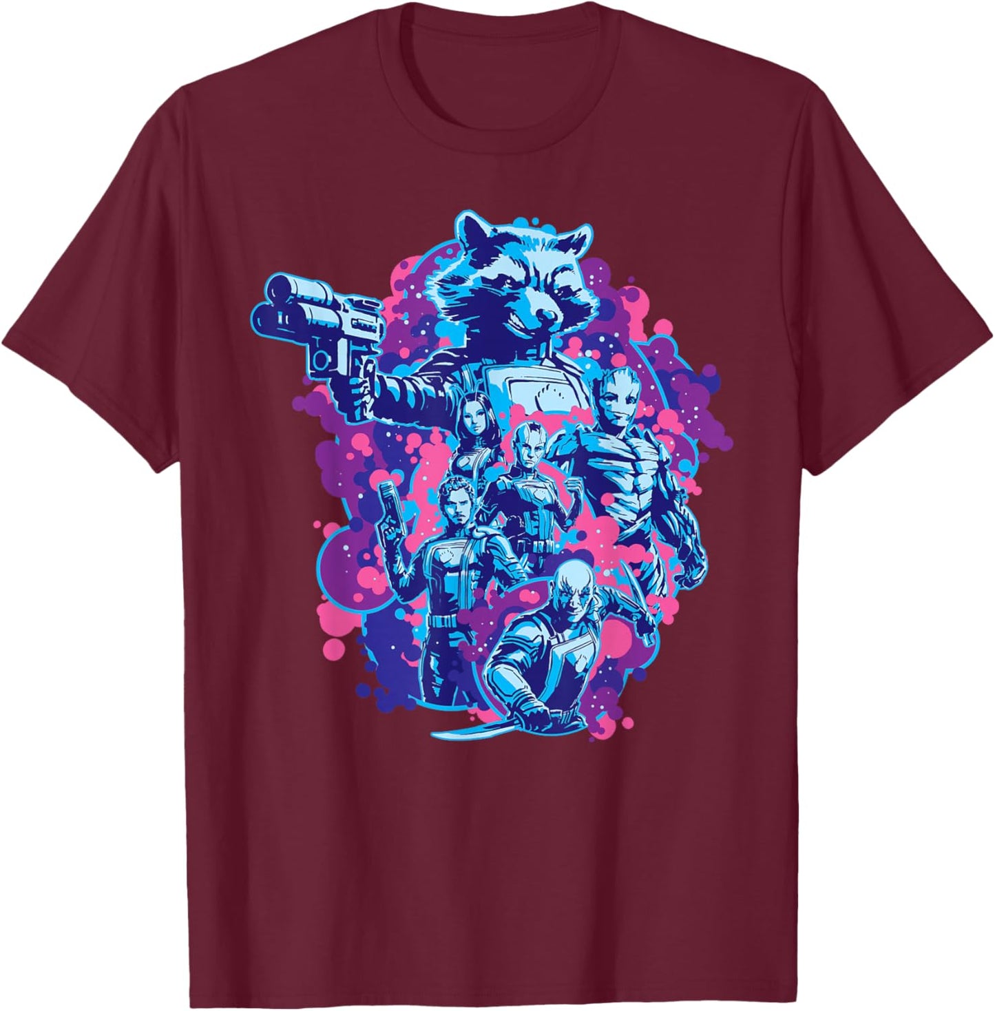 Marvel Guardians of The Galaxy Volume 3 Rocket & Team Space T-Shirt - T-Shirt | Maroon
