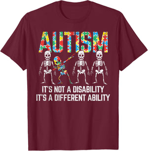 Dabbing Skeleton Not A Disability Autism Awareness Kids Boys T-Shirt - T-Shirt | Maroon