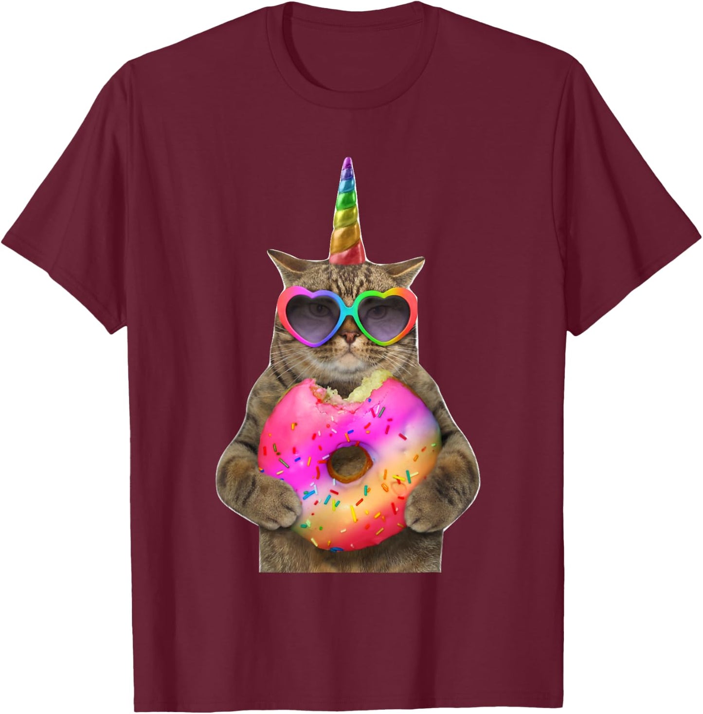 Humor cat with donut, Funny cat bites donut Women Kids T-Shirt - T-Shirt | Maroon