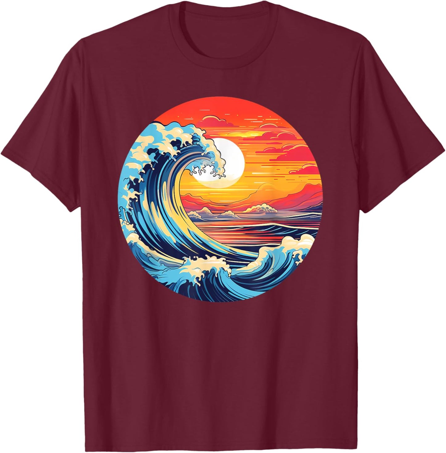 Great Art Aesthetic Tsunami boys Wave off Kanagawa Japanese T-Shirt - T-Shirt | Maroon