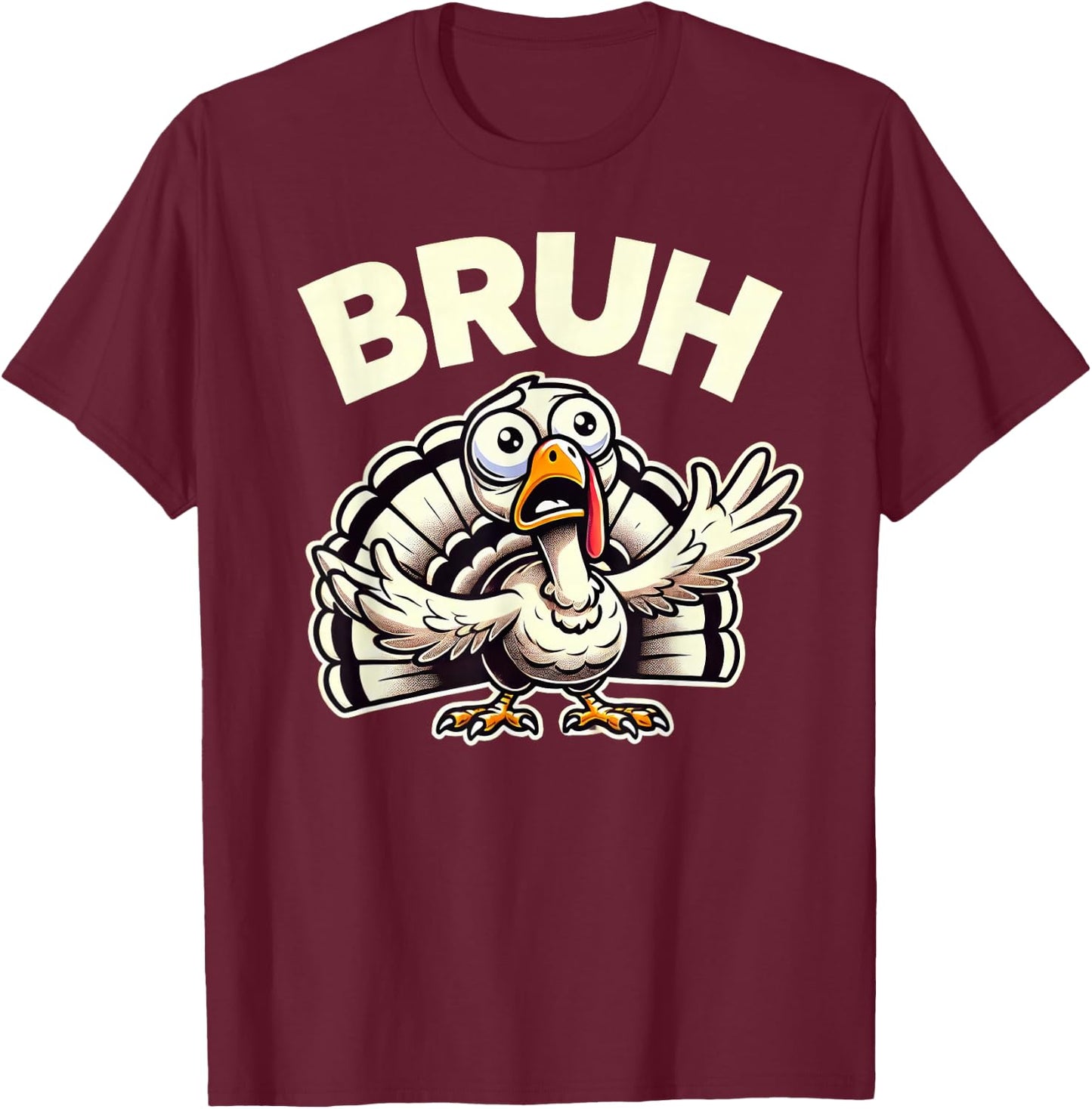 Funny Thanksgiving Turkey Kids Boys Girls Bruh T-Shirt - T-Shirt | Maroon
